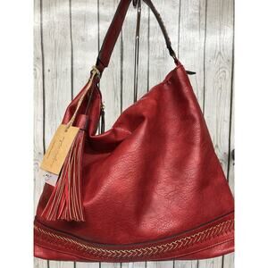 Chic Red Shoulder Bag with Textured Finish and Tassel